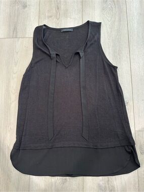Sanctuary Sleeveless Tie Neck Layered Tank Blouse Black